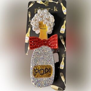 Sparkling Champagne bottle pop Hair Clip Red and White Pearls